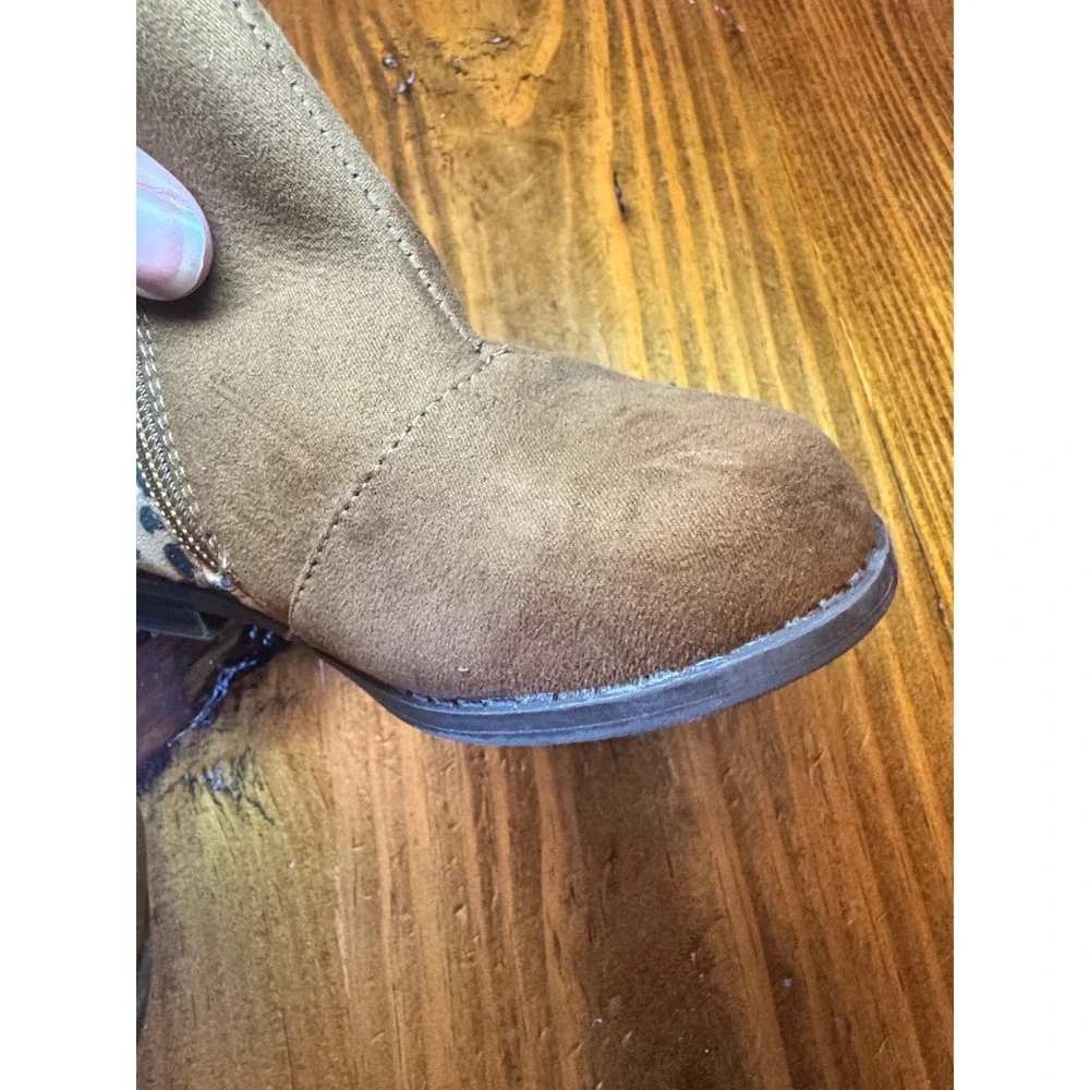 Michael Kors Kids Chestnut Brown Faux Suede Leopard Print Ankle Boots Size 8